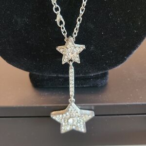 Long double star sliver necklace